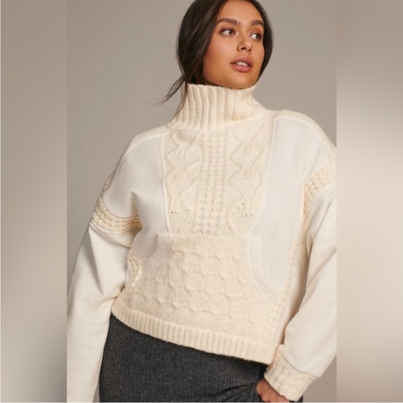Daily Practice by Anthropologie Cable Knit Sweater Cropped Cream White Sz Small